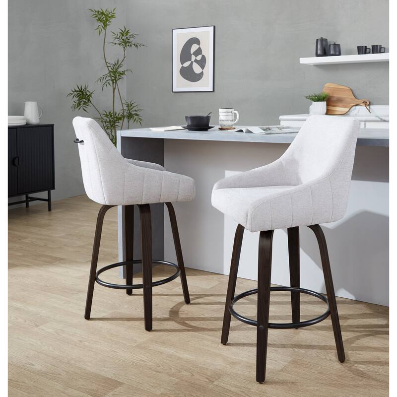 The Gray Barn Hadley 26" Fixed-Height Upholstered Counter Stool with Bent Wood Legs & Round Footrest (Set of 2)