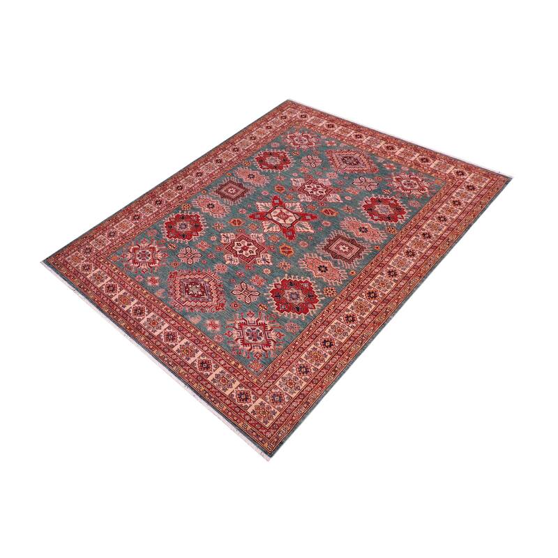 Caucasian Super Kazak Rowan Green/Beige Hand Knotted Wool Rug - 8'2'' x 10'2''