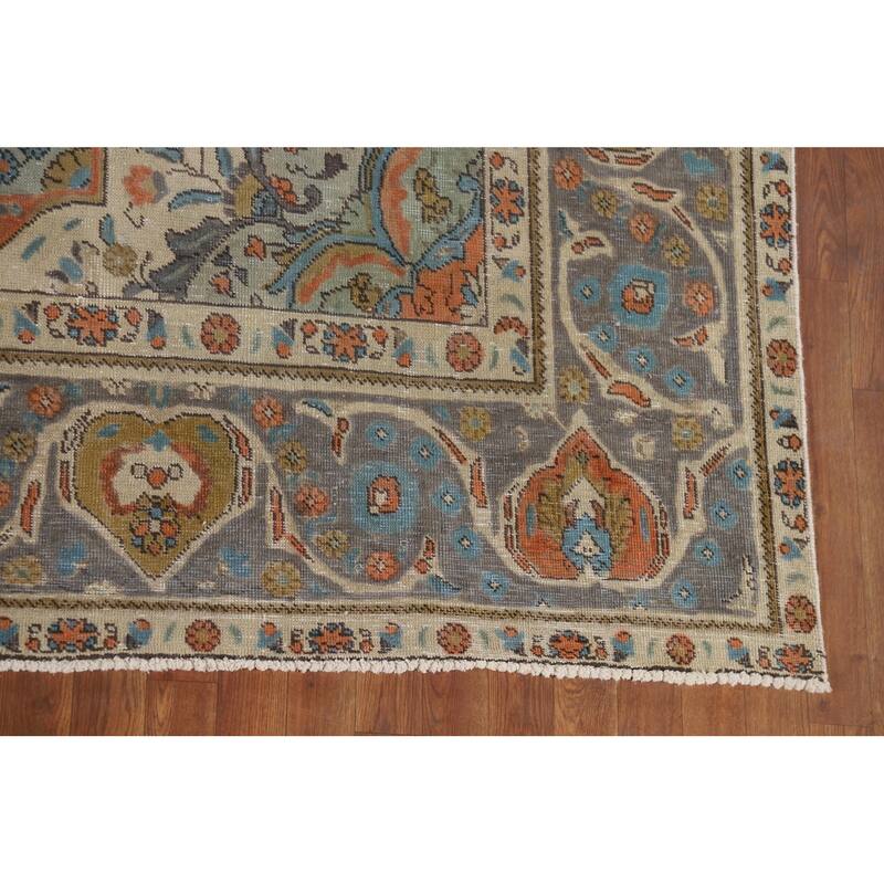 Green Tabriz Vintage Persian Area Rug Hand-Knotted Wool Carpet - 9'7" x 12'9"