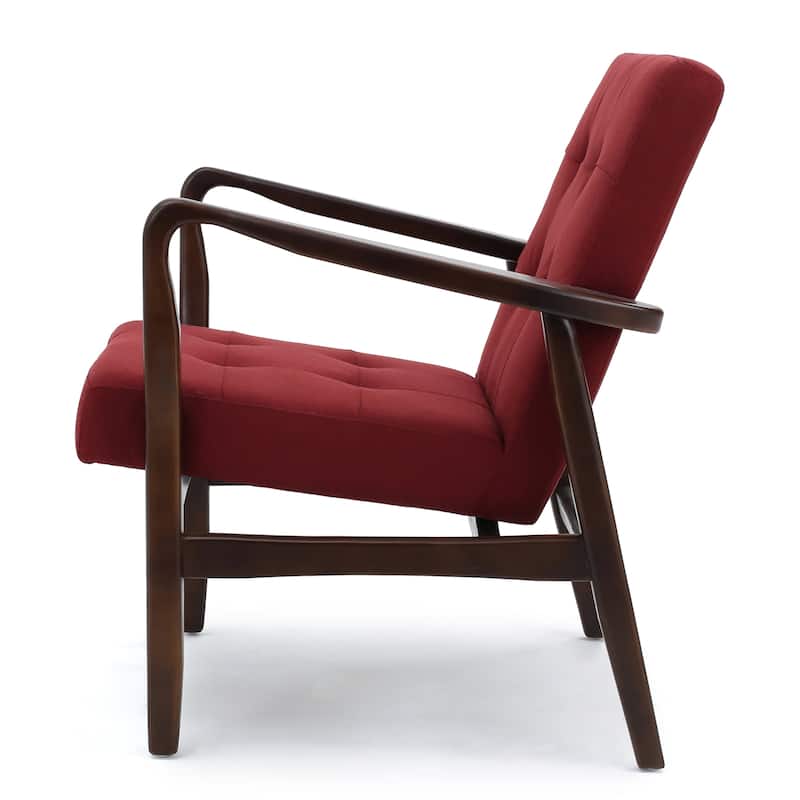 Mid Century Modern Fabric Club Chair with Wood Frame, Grey and Dark Espresso