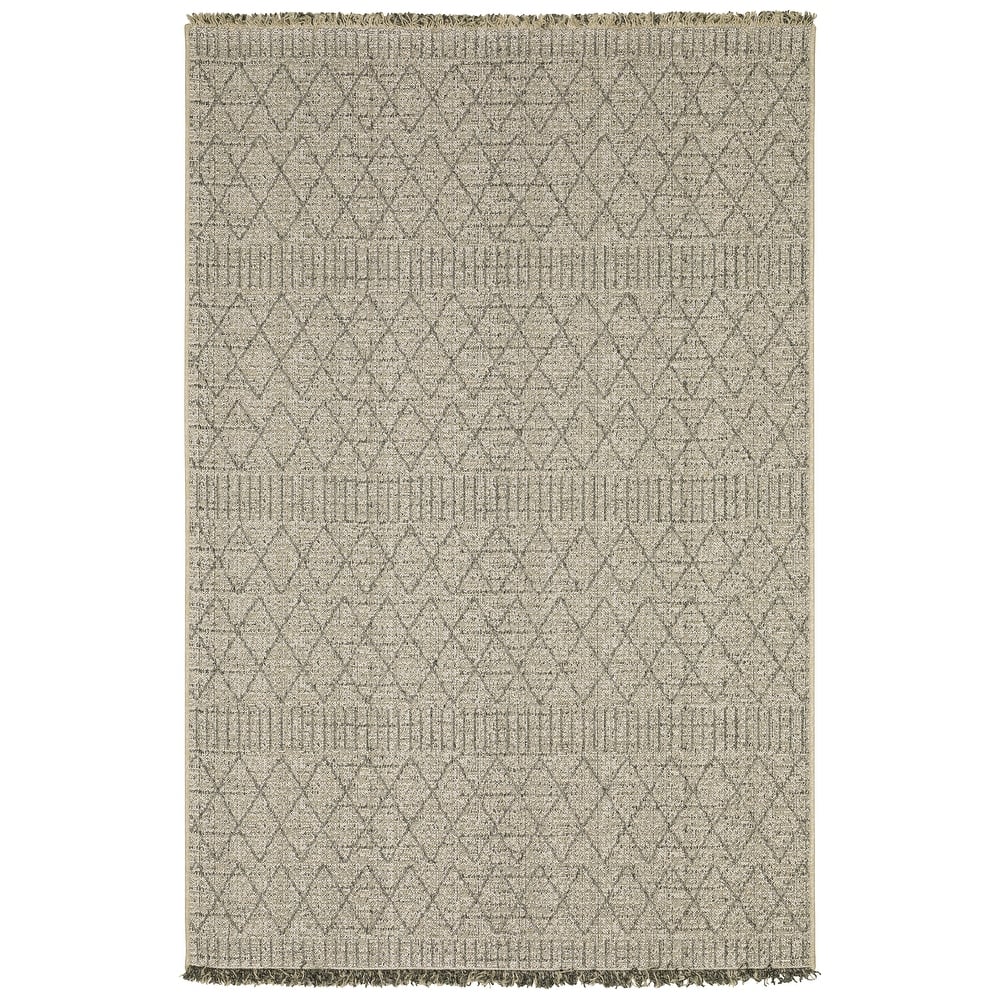 Style Haven Grayton Textured Geometric Beige/ Black Indoor-Outdoor Fringe Edge Rug