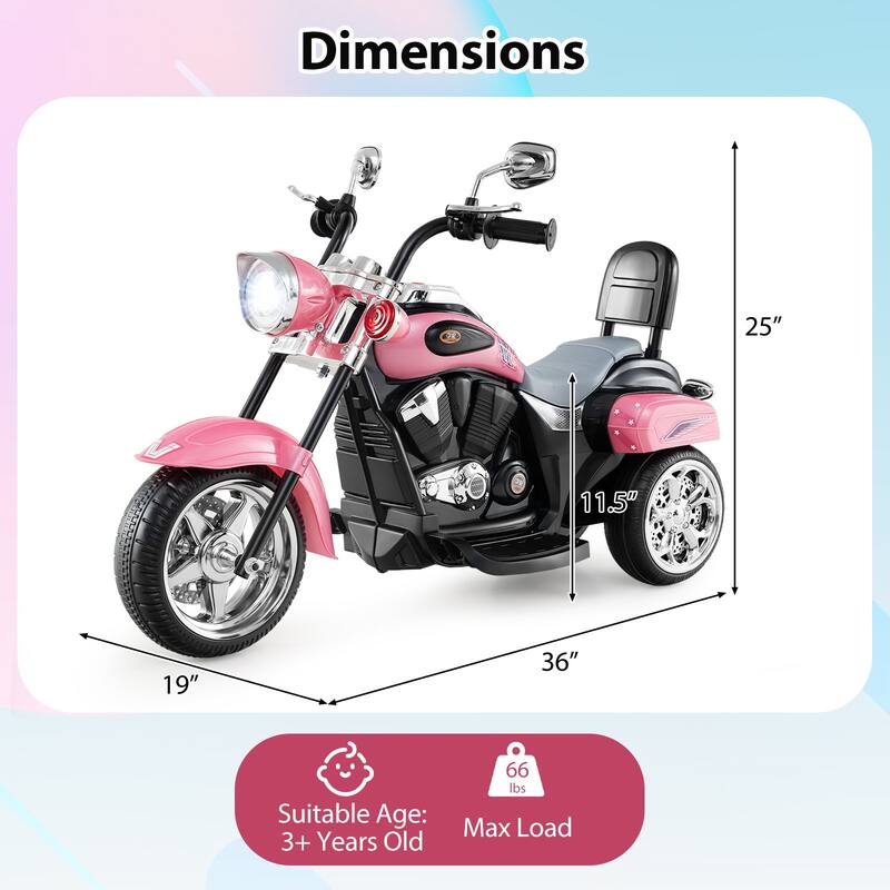 Gymax 6V Electric Kids Motorcycle 3-Wheel Ride On Toy w/ Adjustable