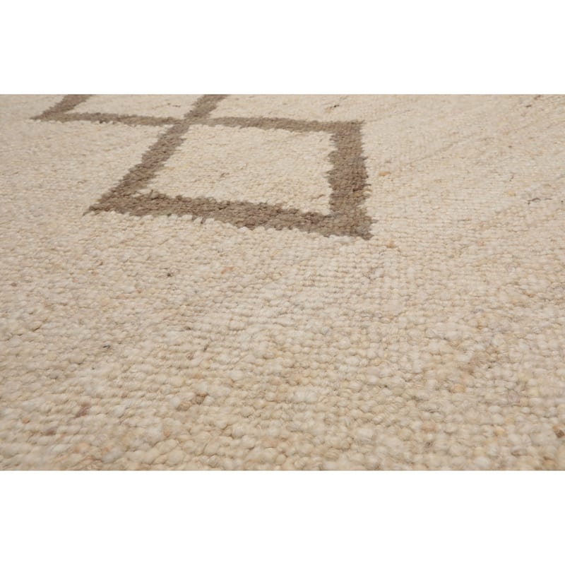 LoomBloom Beige Geometric Hand Woven Flatweave Wool Oriental Area Rug - 9' 5'' x 11' 10''