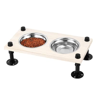 Solid Wood Elevated Dog Feeder with Industrial Metal Legs - White