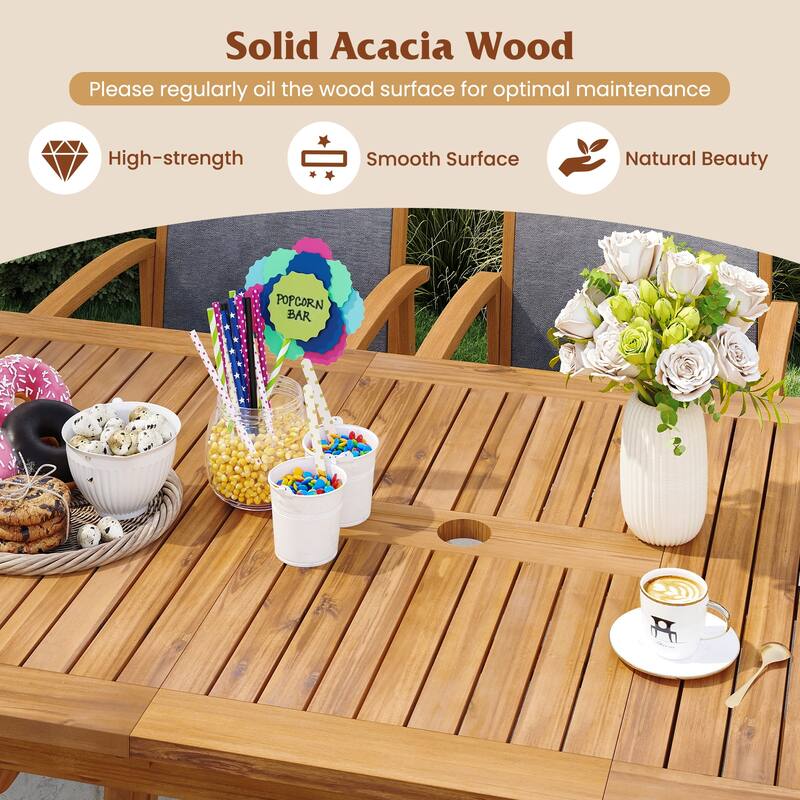 Gymax 9-Piece Acacia Wood Outdoor Dining Set for 6-8 w/ 1.97''