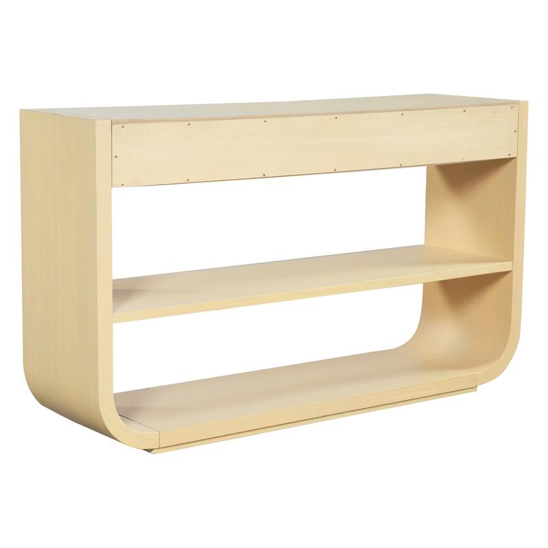 Christopher Knight Home - Modern Entryway Curved Console Table with Soft-Close Drawers & Open Shelves for Living Room, Hallway