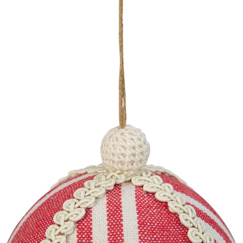 4.75" Red and White Striped Ball Christmas Ornament with Rope Accent - 5.75"