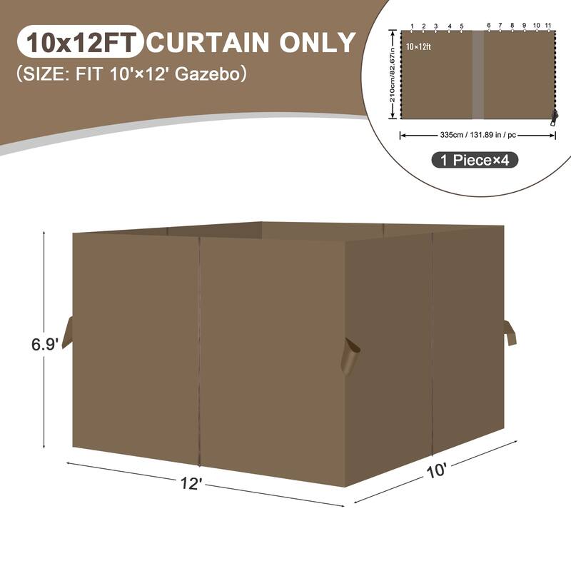 Aoodor Gazebo Curtain Replacement-Universal 4-Panel Sidewalls 10'x12', Curtain Only
