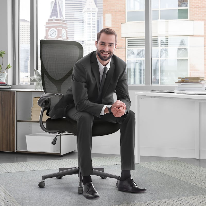 Adjustable Home Computer Chair with Padded Armrests - Black