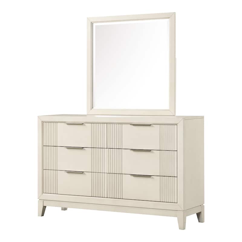 Furniture of America Irwin 5-Piece Antique White Wood Queen Panel Bedroom Set with LED Headboard