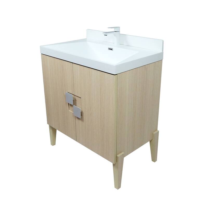 31.5" Single Sink Vanity In Neutral Finish With White Composite Granite Top