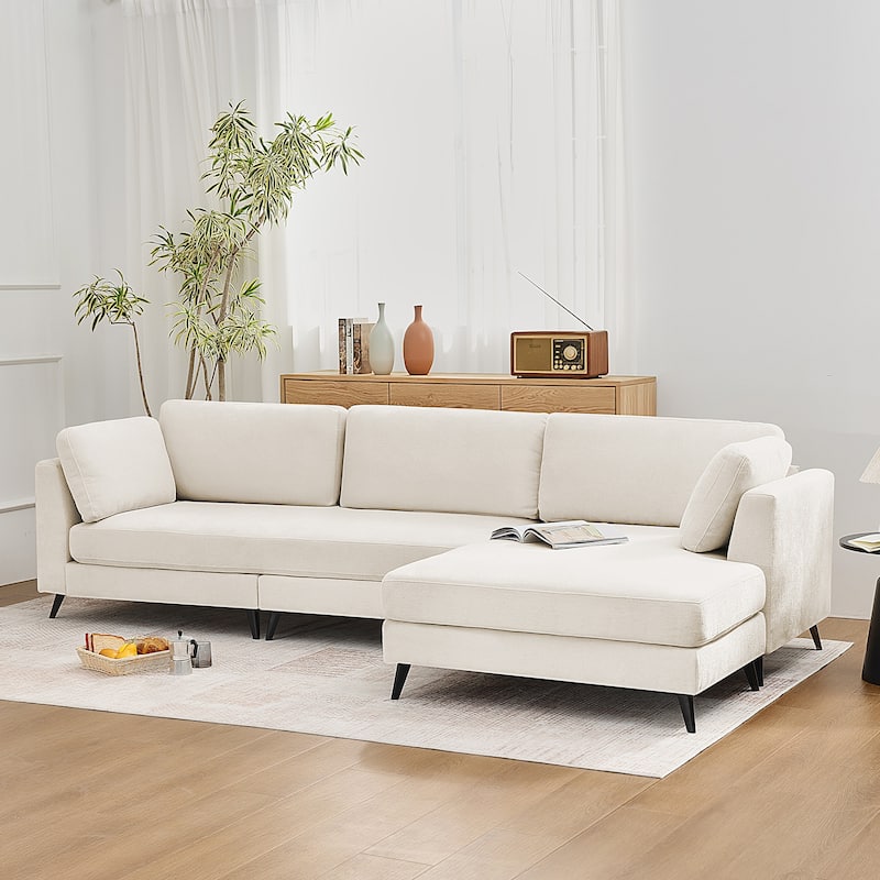 120“ Overised Chenille 3 Seater Sofa with a Removable Ottoman, Modern Upholstered Modular Couch for Living Room