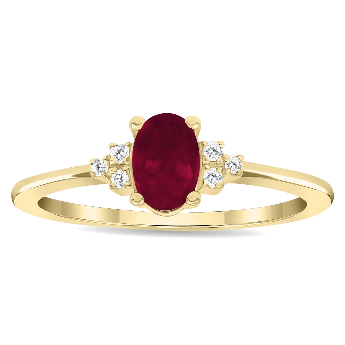 Marquee Women's Oval Shaped Ruby and Diamond Half Moon Ring in 10K Yellow Gold