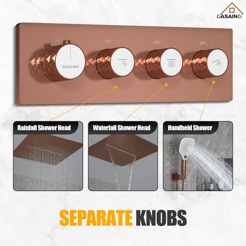 Luxury Thermostatic Shower System 5-Spray Patterns 16" Ceiling Mount Fixed and Handheld Shower Head - 15.7" x 15.7"