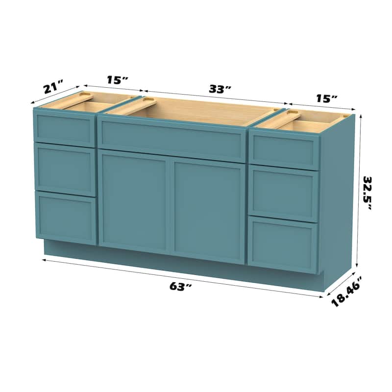 Vanity Art 63" Birch Freestanding Bathroom Vanity Cabinet without Top