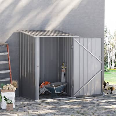 Outsunny 3.3' x 3.4' Lean-to Garden Storage Shed, Outdoor Galvanized Steel Tool House with Lockable Door for Patio