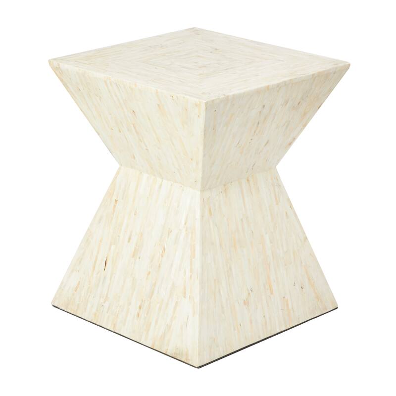 Mother of Pearl Shell Handmade Hourglass Shaped Accent Table - Gray or Beige - Roche River Decor