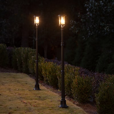 Aurora Bulb Black Modern Solar LED Post Light with EZ-Anchor and Pole
