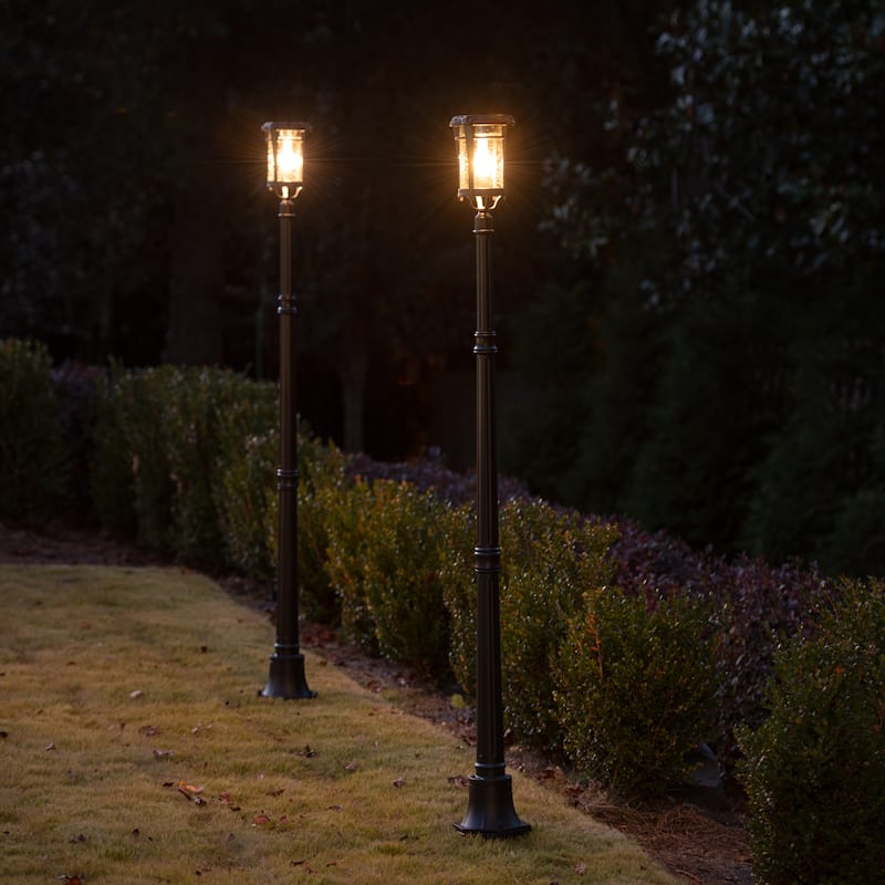 Aurora Bulb Black Solar 3' Fitter Post Light with Pier or Wall Sconce