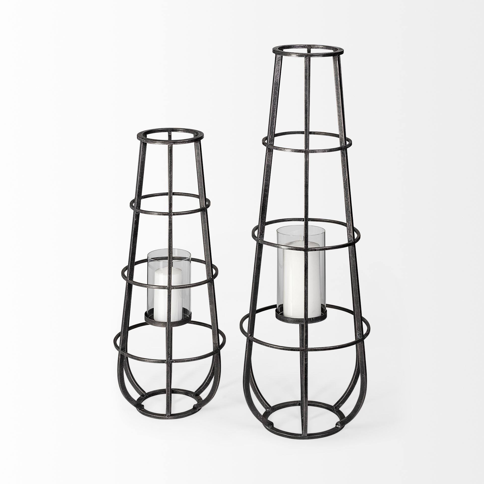 Bella Large Black Metal Cylindrical Cage Candle Holder Lantern Bed