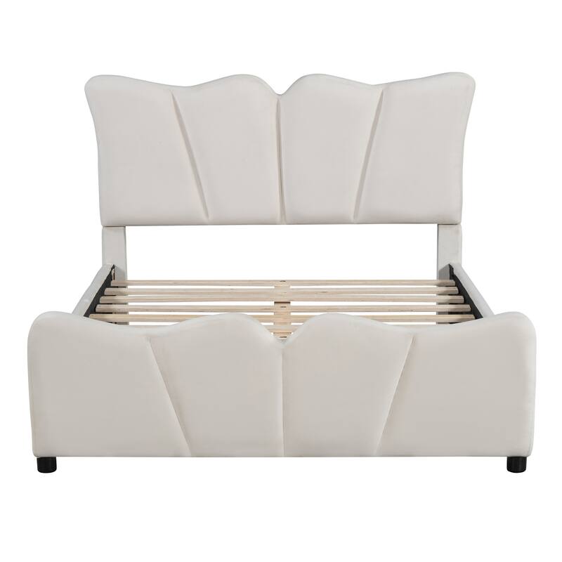 HomeRoots Beige Tufted Velvet Upholstered Full Bed Frame