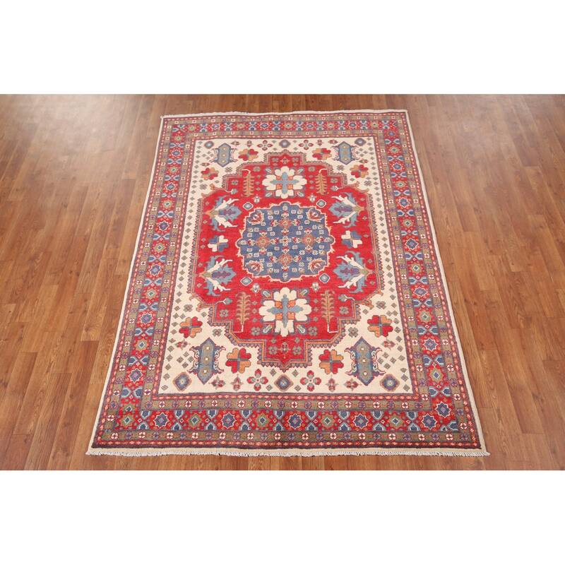 Kazak Oriental Area Rug Hand-Knotted Traditional Wool Carpet - 4'11" x 6'8"