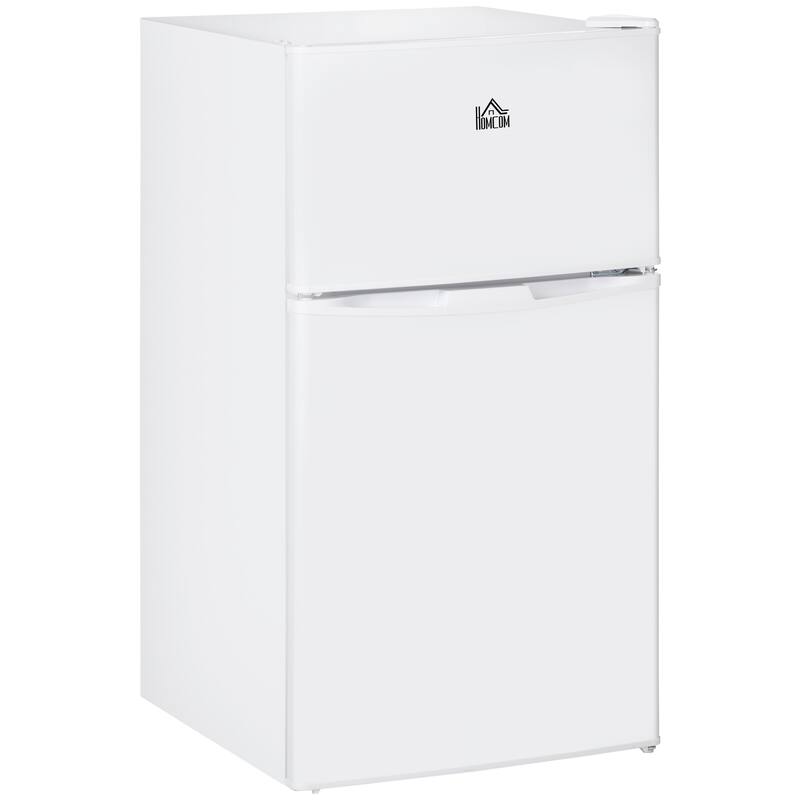 HOMCOM Double Door Mini Fridge with Freezer, 3.2 Cu.Ft Compact Refrigerator with Adjustable Shelf, Adjustable Thermostat - 18" W x 19.75" D x 34" H - White