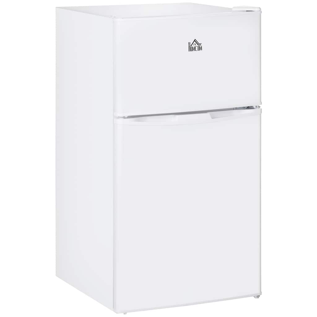 HOMCOM Double Door Mini Fridge with Freezer, 3.2 Cu.Ft Compact Refrigerator with Adjustable Shelf, Adjustable Thermostat