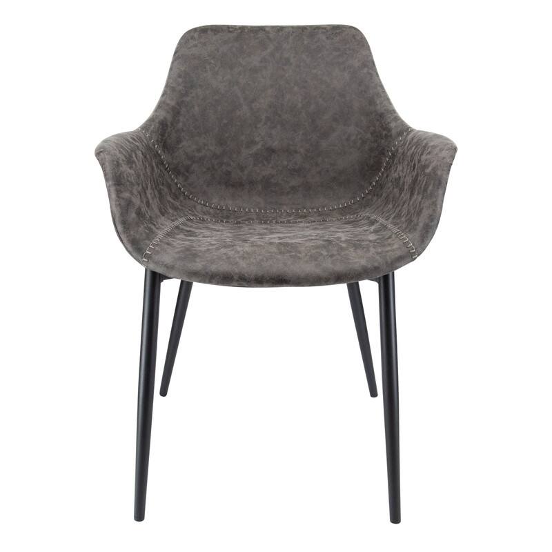 Markley Mid-Century Modern Upholstered Distressed Leather Dining Chair with Comfy Curved Seat & Strong Powder-Coated Metal Legs