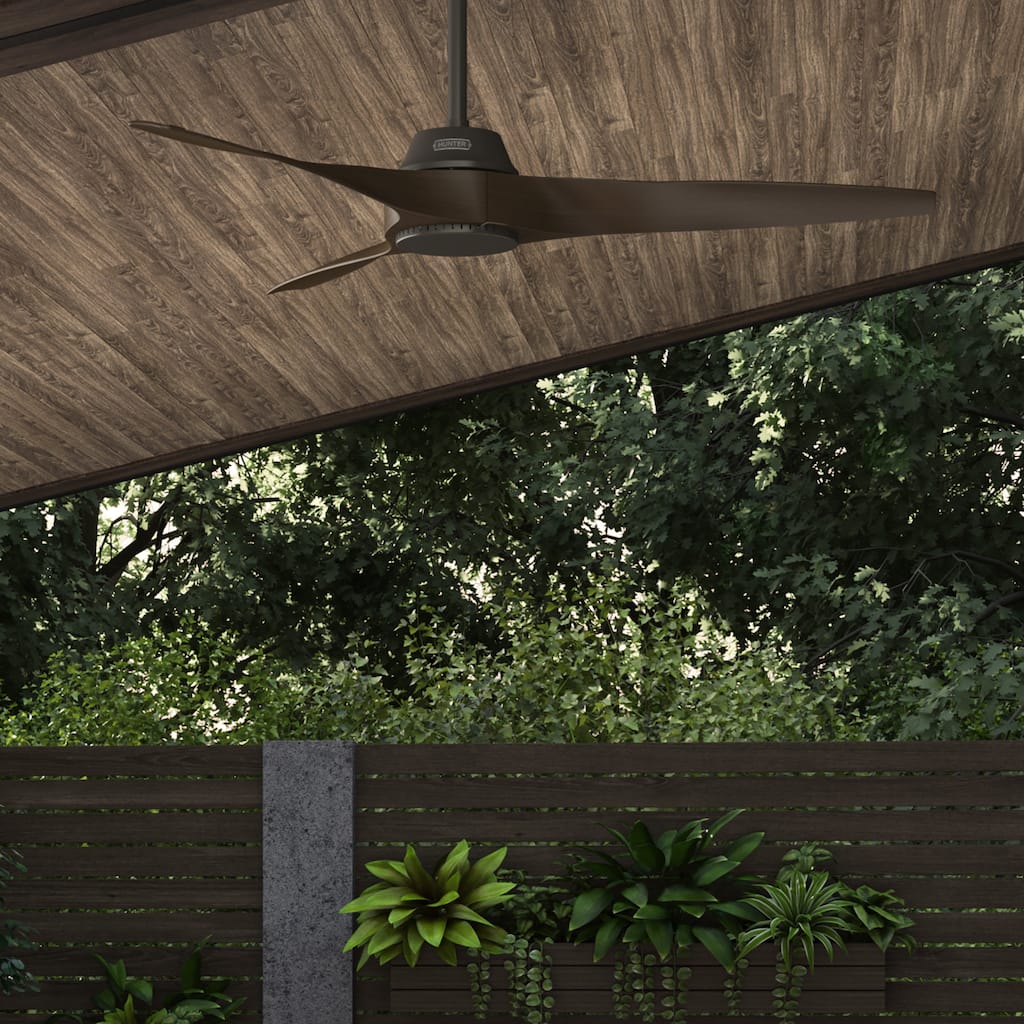 Hunter 52" Mosley Ceiling Fan and Wall Control, Damp Rated - Industrial, Modern, Transitional