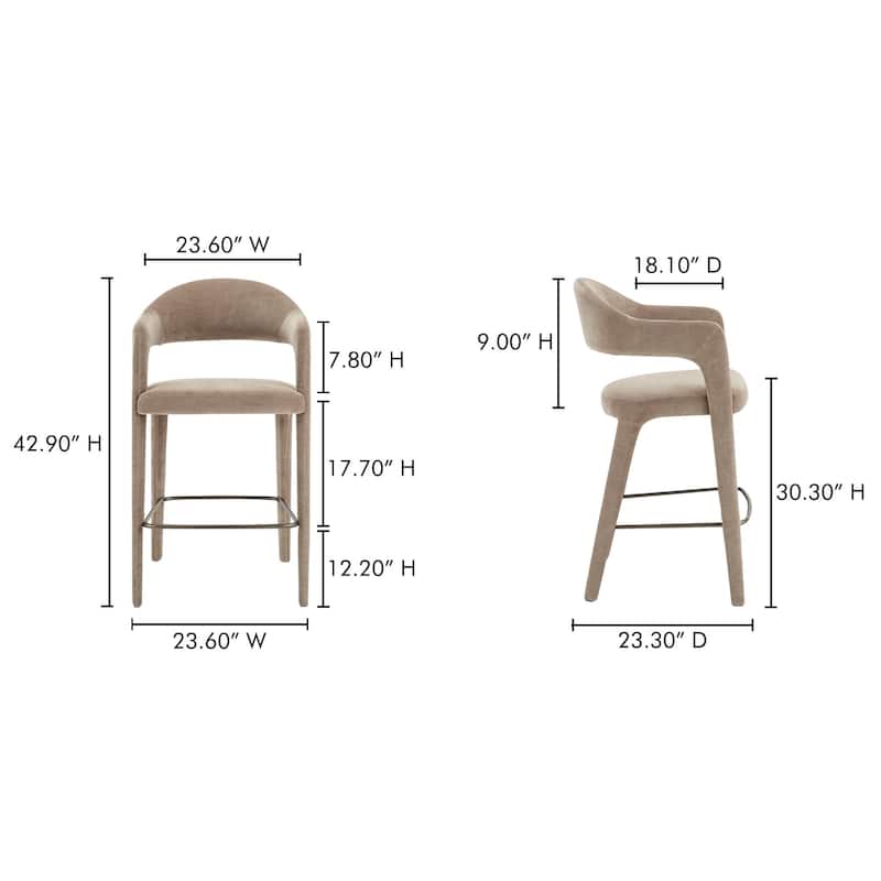 NADAAL STUDIOS Bryn, Bar Stool With Open Barrel Back - 23.6"W x23.3"D x42.9"H