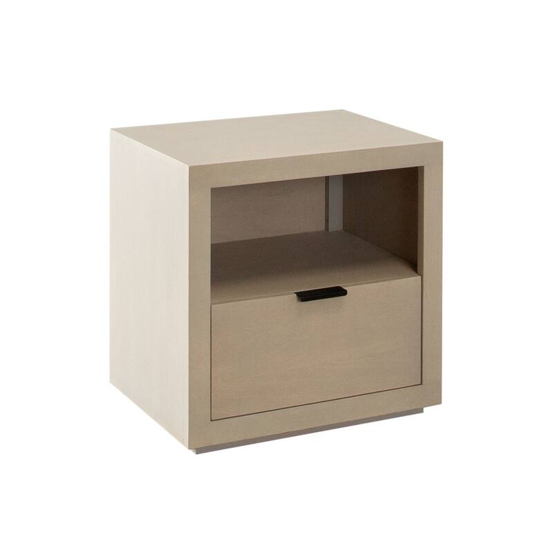 Somy Nightstand with Drawer and Shelf, Light Natural Gray Mango Wood