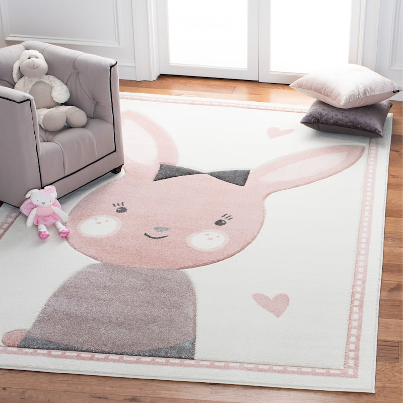 SAFAVIEH Carousel Kids Codrina Bunny Rug - 5'3" Square - Ivory/Pink