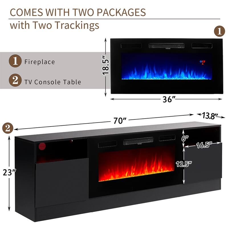 70'' Fireplace TV Stand with 36" Electric Fireplace