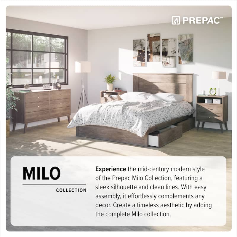 Prepac Milo Mid-Century Modern Bookcase with Six Shelves and Two Doors - 29 in. W x 62.25 in. H x 12 in. D