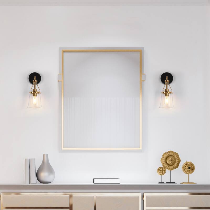 Haye Modern Gold Black 1-Light Wall Sconces Glass Bathroom Vanity Lights - L 5.5" x W 6.7" x H 13.8"