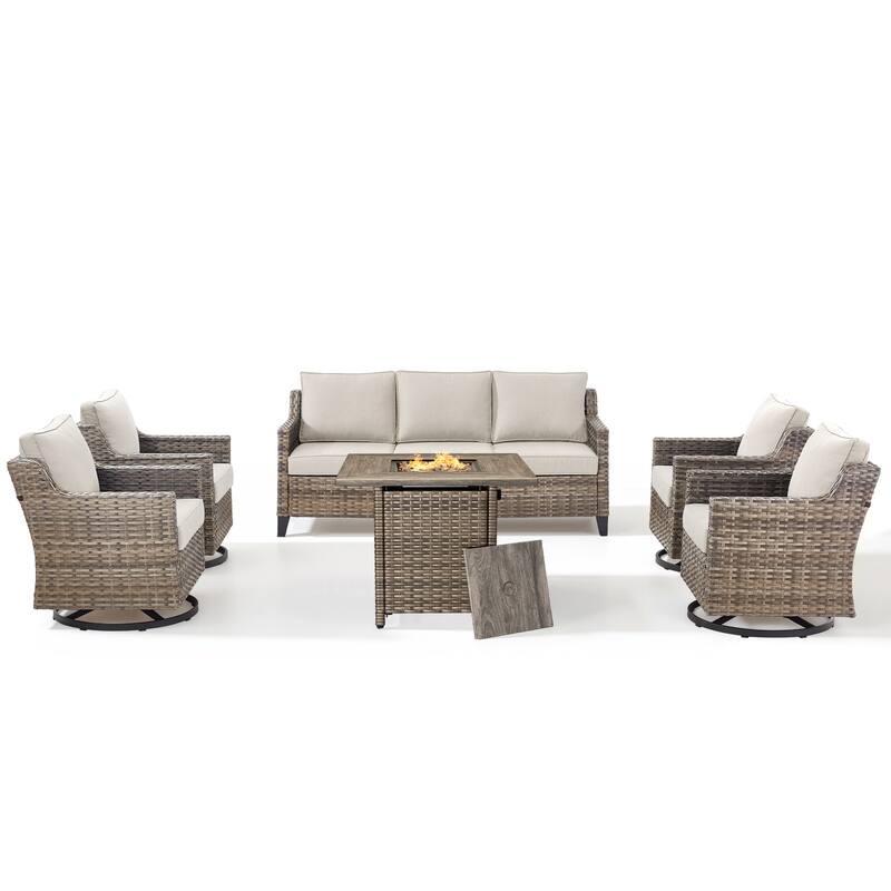 Pocassy 6-Piece Fire Pit Table w/ Sofa Swivel Chair
