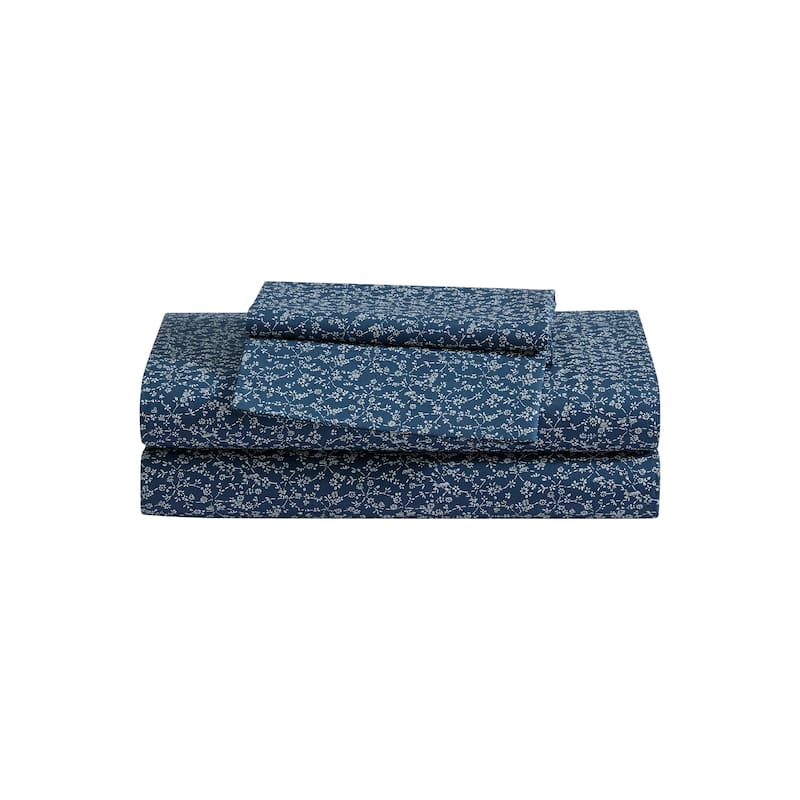 Eddie Bauer Crisp & Breathable Cotton Percale Deep Pocket Sheet Set - Twin - Petite Floral Blue