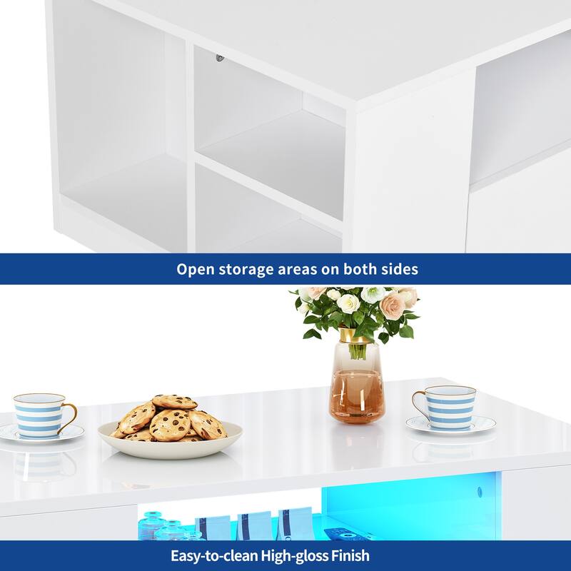 Moasis Modern High Gloss LED Coffee Table with Drawers and Shelves