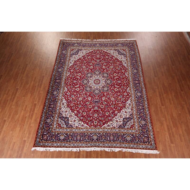 Traditional Red Kashan Turkish Rug Living Room Machine Made Carpet - 9'7" x 12'10"