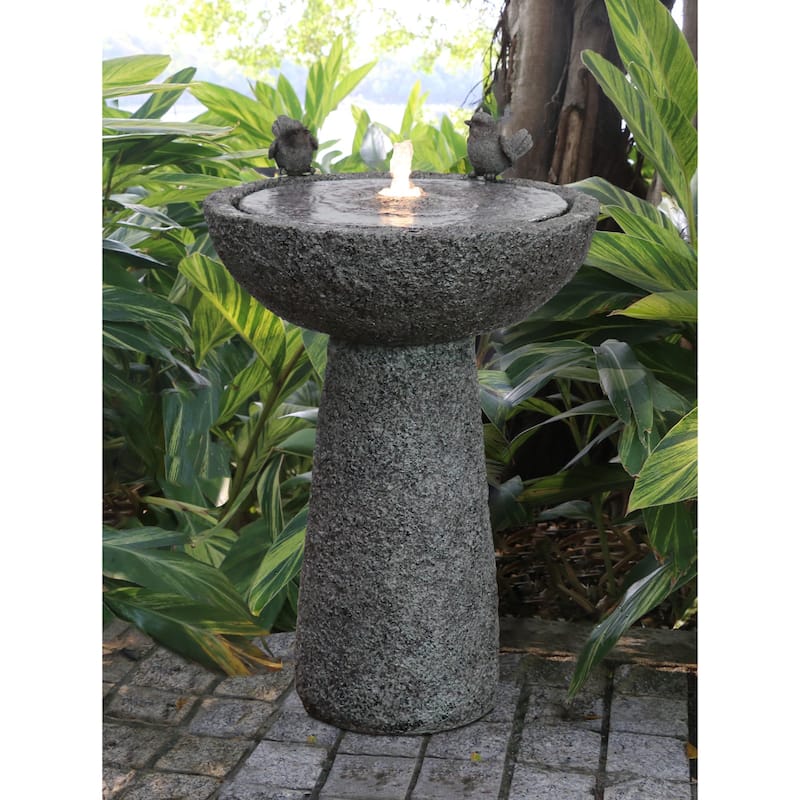 LED Lighted Pedestal Bird Bath Outdoor Garden Water Fountain - 27"