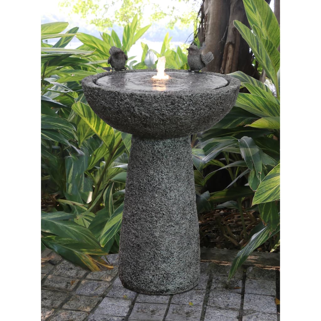 LED Lighted Pedestal Bird Bath Outdoor Garden Water Fountain - 27"