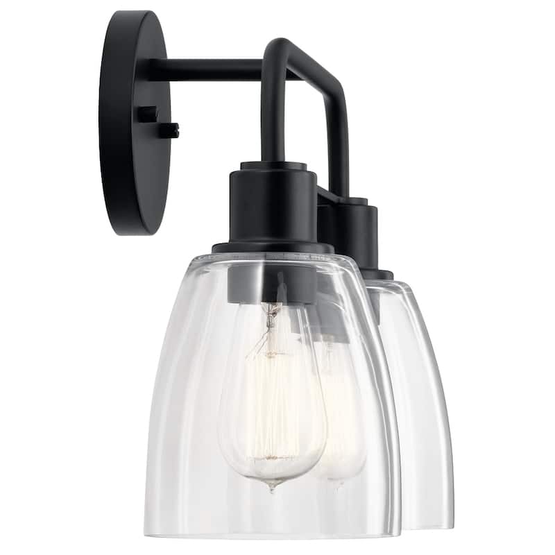 Kichler Meller 15 Inch 2 Light Vanity Light with Clear Glass in Black