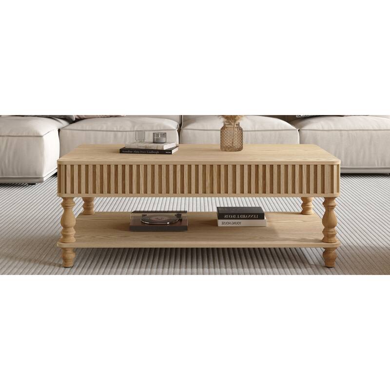Natural Wood Coffee Table Center Table with Open Shelf, Lift Top Sofa Table Side Table Tea Table Hallway Table