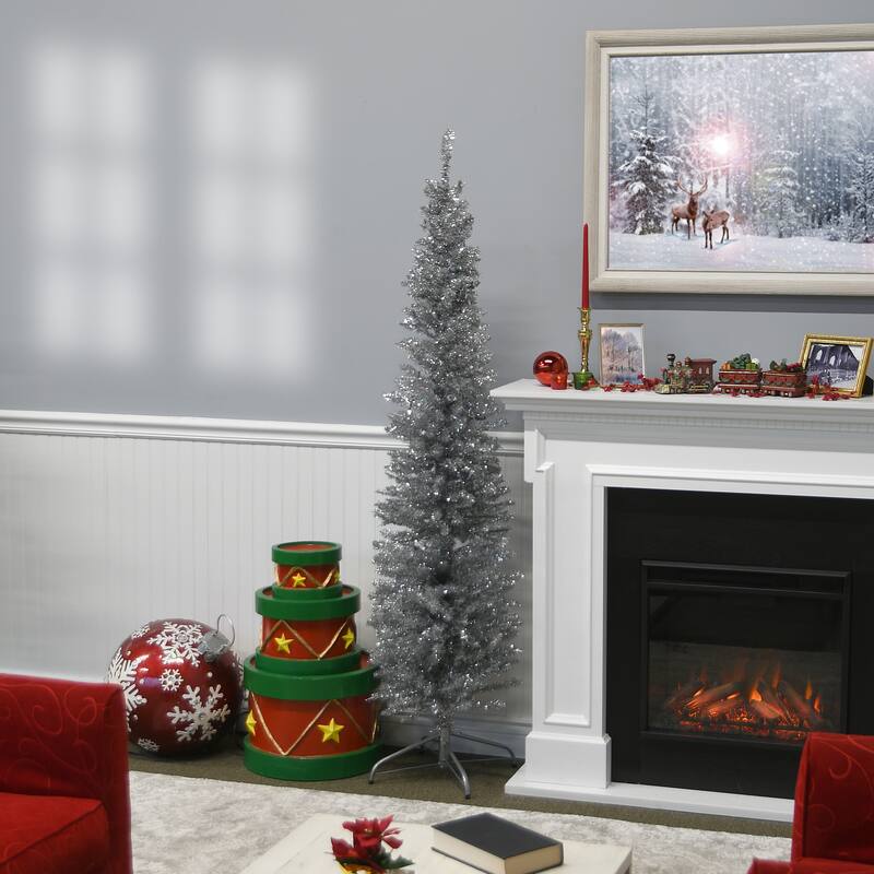 National Tree Company 6 ft. Silver Tinsel ree - 6 Foot