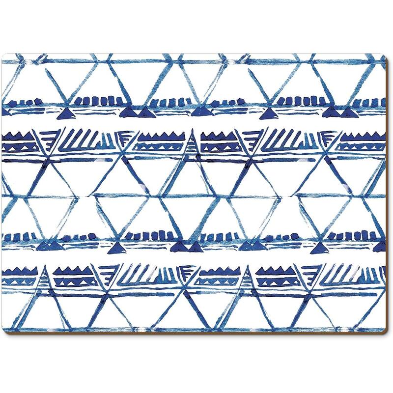 Indigo Triangles Decorative Hardboard Placemats with Protective Cork Backing 4 Pack Heat Tolerant and Easily Wipes Clean - multi - Set of 4