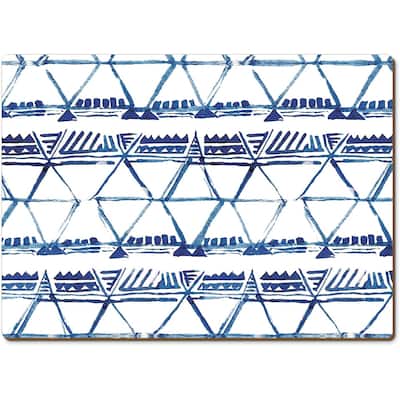 Indigo Triangles Decorative Hardboard Placemats with Protective Cork Backing 4 Pack Heat Tolerant and Easily Wipes Clean