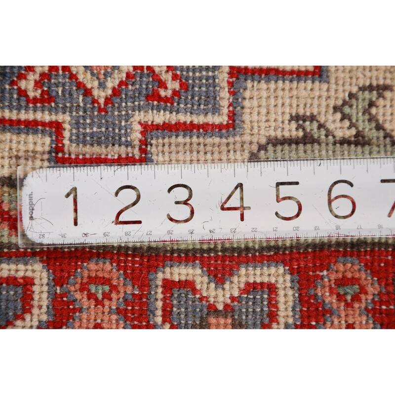 Geometric Beige Kazak Foyer Rug Hand-Knotted Wool Carpet - 2'8"x 4'2"