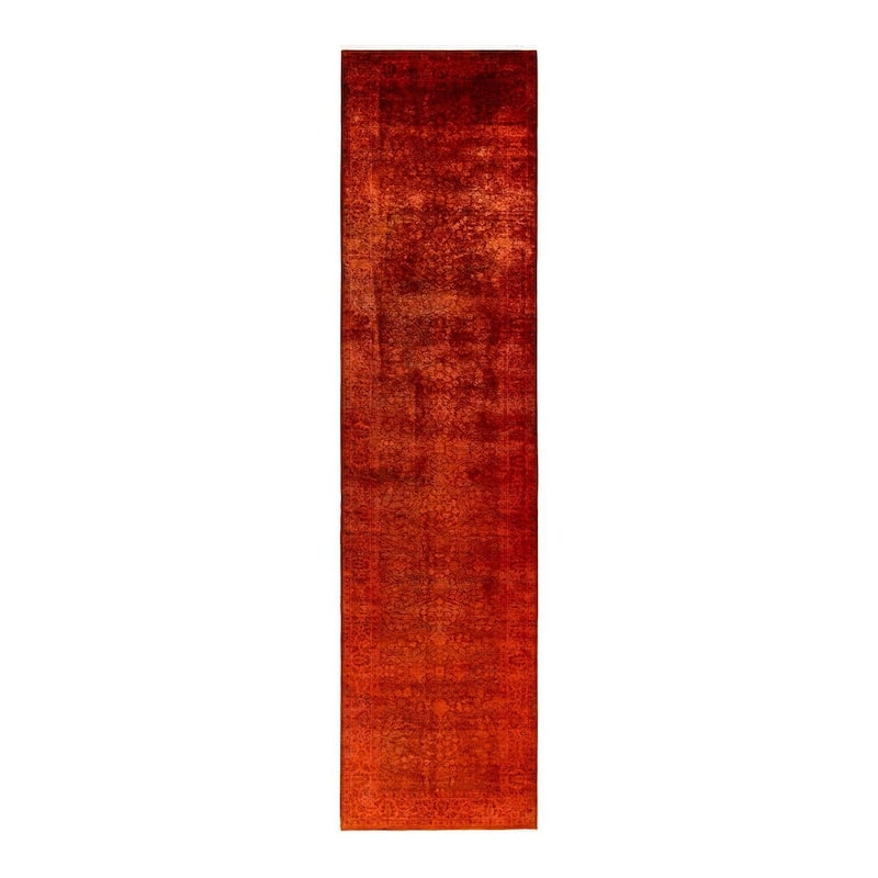 Overton Hand Knotted Wool Vintage Inspired Modern Contemporary Overdyed Orange Area Rug - 3' 1" x 13' 0"
