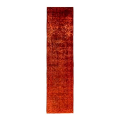 Overton Hand Knotted Wool Vintage Inspired Modern Contemporary Overdyed Orange Area Rug - 3' 1" x 13' 0"